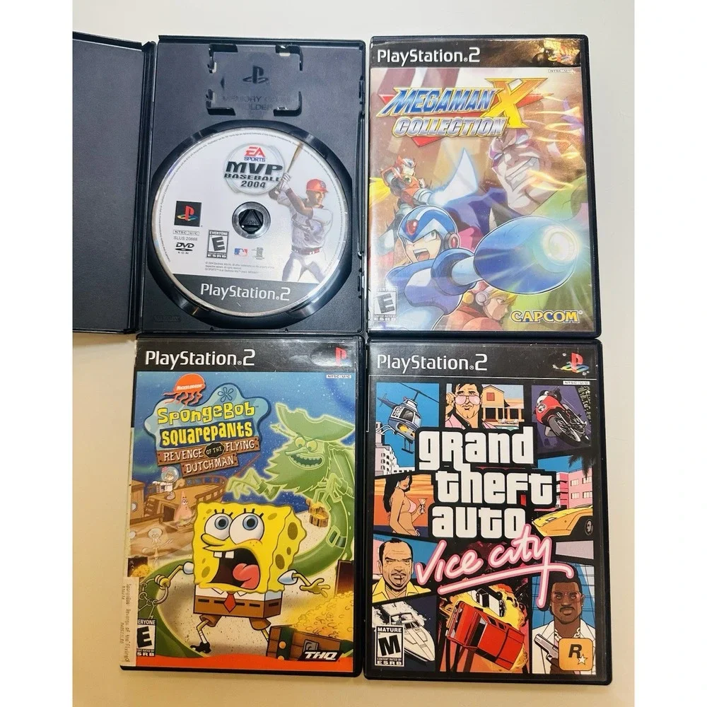 Lot 4 DVD PlayStation 2 Megaman, MVP Baseball 2004, SpongeBob, Grand Theft Auto